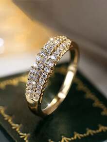 1 pezzo Anello minimalista con tre file di pietre di zirconia, nuovo accessorio anello da dito alla moda, elegante anello impreziosito da due file di zirconia, gioiello in zirconia minimalista e delicato, anello alla moda con zirconia bicolore incorporata per le donne