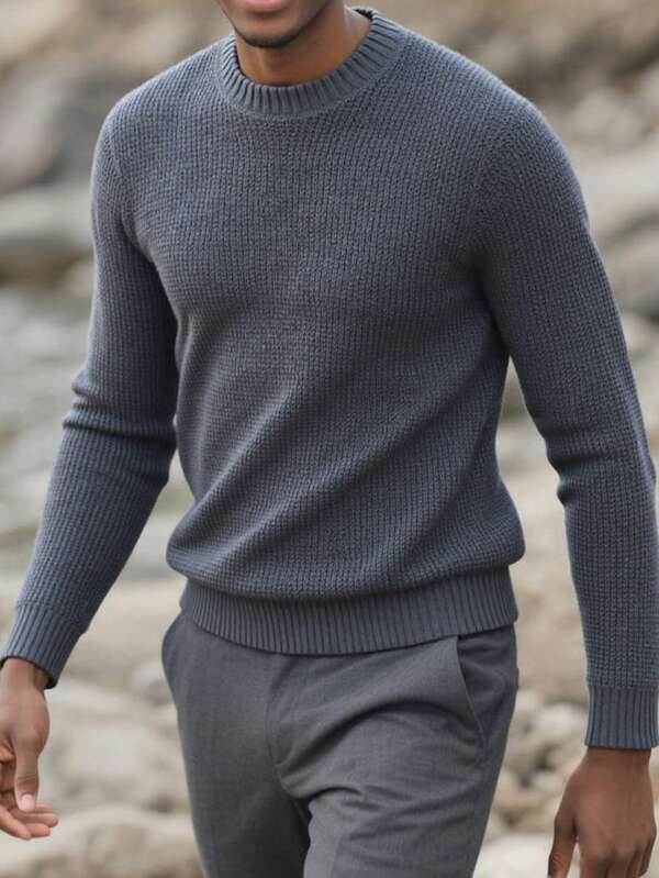 Maglione girocollo vintage in jacquard a 7 punti, pullover casual a maniche lunghe, lavorato a maglia, spesso e caldo, per uomo