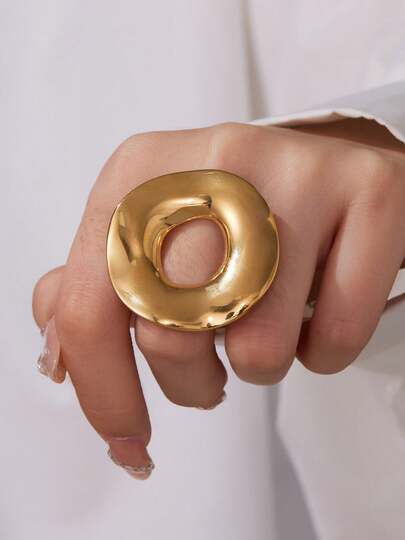 1 Stück geometrischer Cut Out goldplattierter Edelstahlring, modisches Schmuckzubehör für Frauen