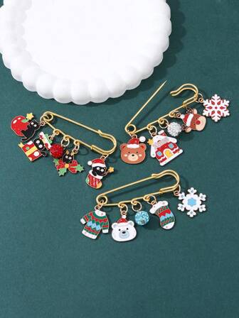 1 pieza Broche navideño de dibujos animados, adorable oso de Papá Noel, ciervo, gato negro, decoración de cristal de y cuentas, regalo festivo DIY, accesorio de llavero de bolso/coche