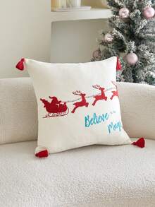 1 件灯芯绒雪橇刺绣抱枕套，适用于客厅、卧室、派对等各种场合，四季皆宜 - 彩色 - 查看 6