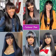 Straight Wig With Bangs Human Hair No Lace Front Put On And Go Glueless Wigs For Women Ready To Wear 180% Density Machine Made Long Straight Wig With Bangs Natural Color No Glue Needed Beginner Friendly - Natural Black - 查看 7