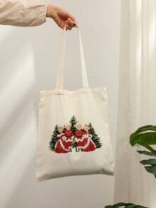 1 Pc Merry Christmas Movie Christmas Tree Pattern Tote Bag Shoulder Bag For Travel Daily Commute Women's Shopping Bag, Best Gift For Her,  Folding Shoulder Bag Summer Beach Holiday Bag, Travel Gift For Man Woman