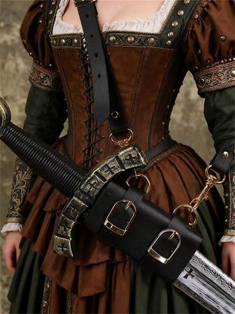 Renaissance Medieval Viking Costume Accessories, Funky Simple Belt & Sword Scabbard, Faux Leather, For Halloween Christmas Cosplay, LARP Party Decor, Stage Performance Photography Props