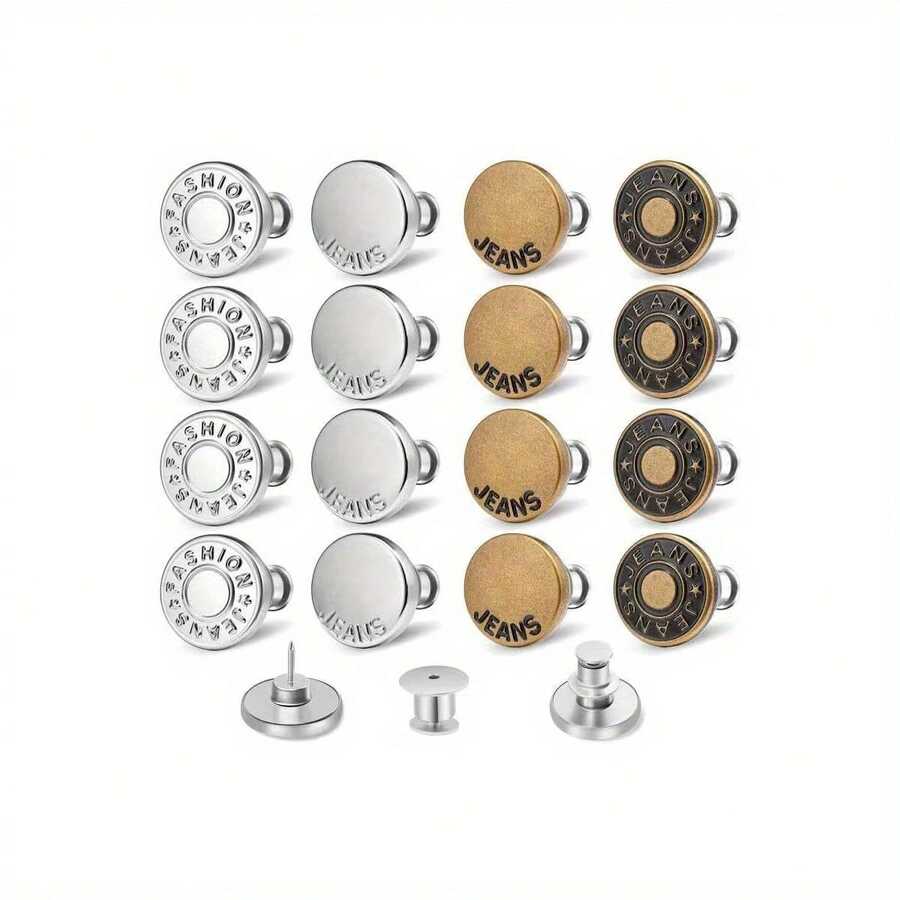 6 Pcs No-Sew Jeans Button Pins - Adjustable Waist Tightener, Quick Adjustment, Suitable For Loose Jeans, Skirts, Pants - Clothing Fasteners,  Wooden Buttons, Made Of -Friendly Materials, Simple Design,  Fashion, DIY Repair, Essential For Fashion Enthusiasts - 隨機款式-6件 - 查看 1