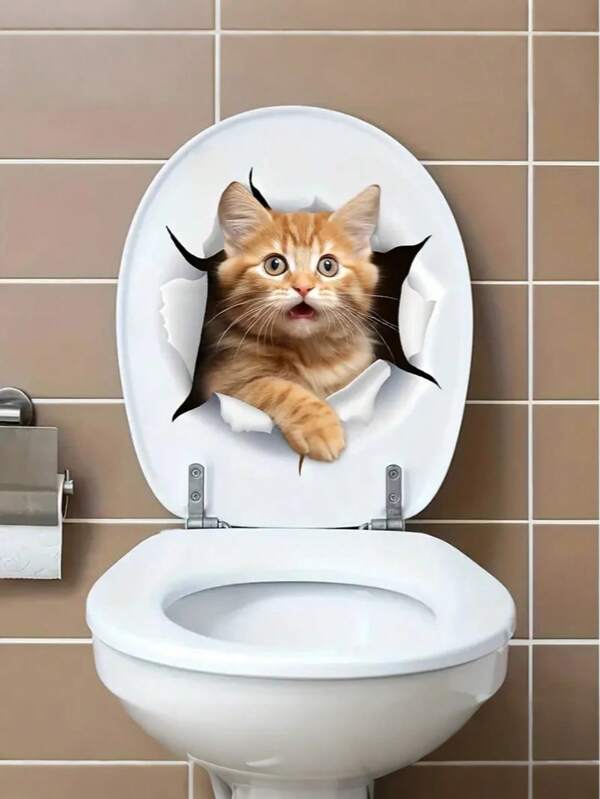 Adesivo decorativo de parede com estampa de gato laranja fofo, 1 a 2 peças, à prova d'água, adesivos de PVC, fáceis de colar e remover, para decoração de casa, decoração de banheiro, itens de quarto, decoração de sala de estar, decoração de sala de estudo, decoração de sala de jogos, decoração de sala de estar, quarto de bebê, decoração de embelezamento de parede, decoração de parede de fundo