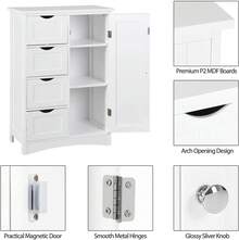 Bathroom Floor Cabinet, Freestanding Storage Cabinet With 4 Drawers And Adjustable Shelves, Modern Cupboard For Home Living Room Office