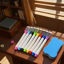 8pcs Scratch-Free Whiteboard Pen Set - Various Colors, Easy To Clean Magnetic Dry Eraser Pen, W1pc1pcs Blackboard Shaving, Suitable For Office, White Dry Eraser Pen, Wet Eraser Pen, Whiteboard Marking, Demonstration Supplies