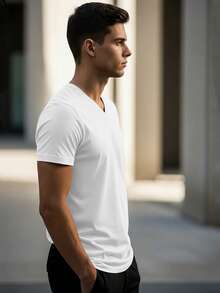 Men's Premium Slim Fit V-Neck Egyptian Cotton T-Shirt - Blanco - Ver 2