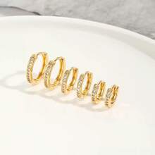 3 Pairs Charming Circle Stud Earrings Set With Cubic Zirconia Inlaid For Women - 金色 - 查看 3