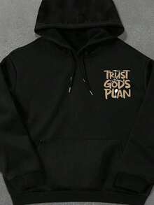 Trust God's Plan Letter Pattern Print Pocket Hoodie, Casual Long-Sleeved Drawstring Hoodie, Comfortable And Suitable For Autumn And Winter, Unisex Hooded Sweatshirt - màu đen - Xem 5