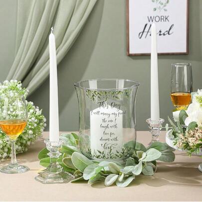 Unity Candles With Holder For Wedding Ceremony Wedding Decortions Accories Glass Candle Holder Pillar Candle For Formal Events Church Green Leaf