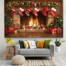 1 peça de fundo de lareira de fibra de poliéster para Natal - faixa de decoração de festa multiuso, sem necessidade de eletricidade, ideal para fotografia de feriados, cabine de fotos e eventos de celebração, decoração de Natal