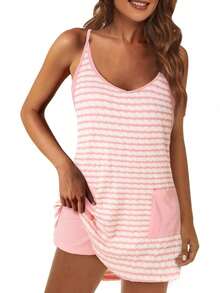 Women's Tennis Dress Athletic Mini Romper With Built In Shorts Summer Vacation Outfit - 淺粉紅色 - 查看 3
