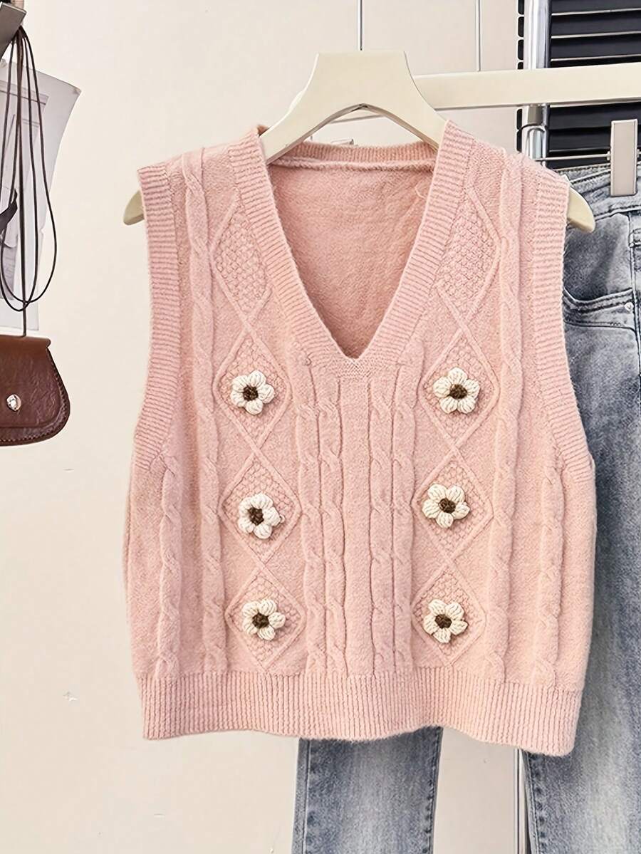 Women Sweater Vests - Pink - View 1