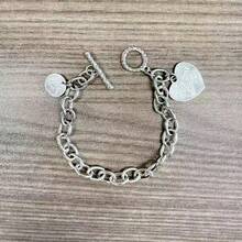 Mydear 1 pieza Pulsera de cadena con colgante en forma de corazón de aleación minimalista con cierre de mosquetón, adecuada para uso diario de mujeres - Plateado - Ver 4