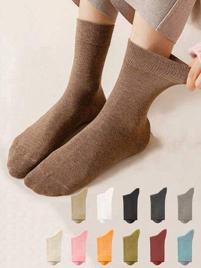 5 pares de calcetines de lana de media pantorrilla de unicolor para hombres y mujeres en otoño e invierno, antideslizantes y cálidos, para estudiantes