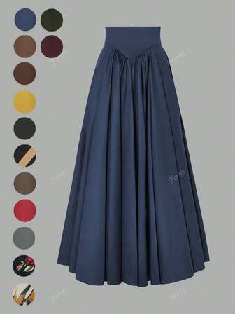 Elegant Ladies' Skirts In The New Autumn And Early Autumn Of 2025 Are Suitable For Dating, Student Wear, Daily Travel, Basic Versatile, Leisure, Beach And Other Scenes, Elegant And Casual Ladies' Skirts, Solid Color, Plastic Waist A Pleated Design, Woven Fabrics, A Variety Of Colors To Choose From, Suitable For Going Out To Wear, Can Also Be Used As Home Clothing.