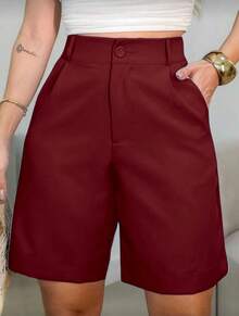 Tailored Bermuda Shorts Without Belt - Gringa Fashion - Burgundy - View 2