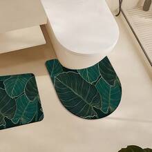 1/3 Stück rutschfeste, saugfähige Badezimmermatte, Vintage Blatt Muster Silikonmatte, Vintage Design Badezimmer, U-förmige Toilettenvorlage, saugfähige Fußmatte für Waschbecken, 2,5 mm Dicke Weihnachtsdekoration Küchenteppich