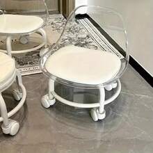 Rolling Stool With Backrest, Mini Shoe Stools, Portable Multi-Purpose Wheeled Stool With Comfortable Foam Cushion, 360° Rotating Wheels For Home, Office, Salon & Garage - Transparent - White - View 8