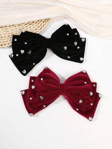 1pc French Rhinestone Bow Heart Shaped Spring Hair Clip, Elegant Solid Color Spring Clamp Hair Accessory, Claw Clips, Hair Slide, Hair Barrettes