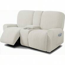 ULTICOR - Conjunto de 4 Piezas de Sillón Reclinable para 1 Persona, Tela Jacquard Elástica, Suave y Lavable a Máquina (Estilo 2) (Azul Marino) - Marfil - Ver 17