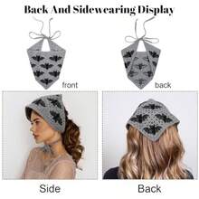 Gothic Crochet Headband Goth Bat Pattern Gray Vintage Hair Bandana For Halloween Christmas Stylish Cotton Knit Triangle Bandana Unique Goth Hair Scarf Accessories For Women Girls#SSDD B BJNHMJ