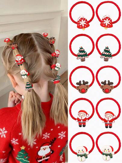 10/2/1 pezzi Accessori per capelli natalizi per bambini, elastici piccoli rossi per ragazze con motivi di Babbo Natale, renne, pupazzo di neve, albero di Natale, fiocco di neve, regali di Natale per bambini, fermagli per capelli in resina natalizia, elastici per capelli per ragazze, accessori per capelli