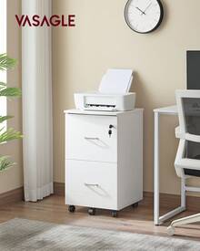 2-Drawer File Cabinet, Locking Filing Cabinet For Home Office, Small Rolling File Cabinet, Printer Stand, For A4, Letter-Size Files, Hanging File Folders, Modern,Black,White,Brown - White - View 4