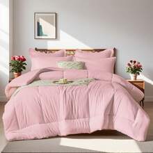 5/7pcs Simple And Stylish Embossed Bed Comforter Set, 100% Microfiber Soft Breathable Summer Bedding Set, Comfortable And Durable, Include 1 Comforter+1 Flat Sheet+1 Fitted Sheet+1/2 Pillowcases+1/2 Pillowshams,All-Season, Bed In A Bag, Room Decor, Best Gift - Hồng-BZ01 - Xem 2