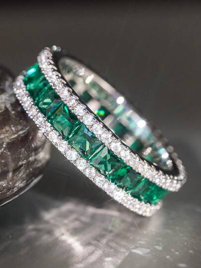 1 pezzo Anello da donna con zirconia cubica incastonata, adatto come regalo per matrimoni, San Valentino e altre occasioni