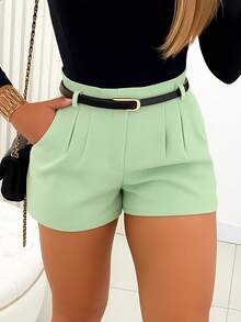 Short Za com Cinto Feminino de Alfaiataria - Verde Névoa - Visão 1