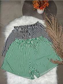 DUNA STRIPED LOOSE SHORTS KIT, SUMMER BOLGUEIRA - Mint Green - View 1