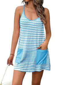 Women's Tennis Dress Athletic Mini Romper With Built In Shorts Summer Vacation Outfit - Lake Blue - View 2