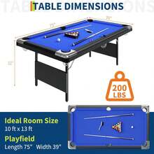 6-7 Ft Portable Pool Table, Adults Folding Billiards Tables, Outdoor Pool Table For Family Game Room, Adult Rrec Room, Basements, Man Cave Or Garage  7 Ft Pool Table, With Ping Pong Multi Game Combo Tables For Family Recreation Game Rooms Includes Full Set Of Balls, 2 Cue Sticks, Chalk And Felt Brush - Royal Blue - View 7