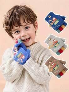 Kids Winter Excavator Cartoon Cute Toddler Half Finger Flip-Top Knitted Warm Gloves - Children's Gloves - View 8