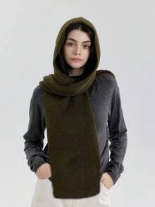 1 szt. Damski, jednokolorowy, dzianinowy szalik z kapturem i kominem, ciepły i przyjazny dla skóry, uniwersalny, do noszenia w biurze lub na randkach na świeżym powietrzu, odpowiedni na jesień/zimę