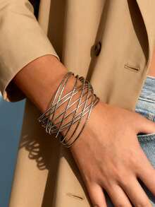 1 pieza Brazalete único de mujer con diseño geométrico cruzado, adecuado para uso casual, de compras, fiestas de noche, regalo perfecto (evitar el contacto con el agua)