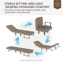 Sofá cama 5 en 1 con sillón, ajustable en 5 posiciones, incluye cojines, funda extraíble, ideal para salón, oficina y habitación de invitados, color caqui