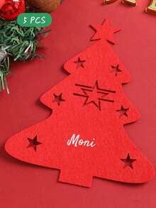Customizable Name Christmas Tree Felt Personalized Cutlery Holder Bag Knife Fork Pouch Tableware Mat Party Table Decor Personalized Name Mat For Home Kitchen, Restaurant Dining, Party And Holiday Table Decor - Multicolor - View 13