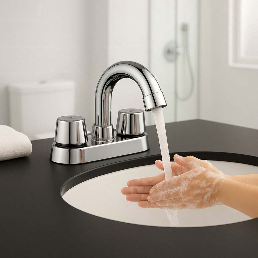 Llave Mezcladora para Lavabo con Cuerpo de Latón Sólido, Nariz y Charola de Acero Inoxidable de Alta Resistencia - Plateado - Ver 1