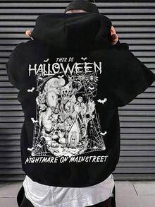  Movie The Hunchback Of  Panic Hoodie - Loose Fit, Front Pocket Casual Wear, Suitable For Travel And Vacation Comfort, Unisex,Fall Hoodies,Men's Fall Clothes,Street Wear,Halloween,Mens Hoodies,Y2k Clothes,Jesus Hoodie,Thanksgiving Day,Nightmare Before Christmas,Christmas - 黑色 - 查看 1
