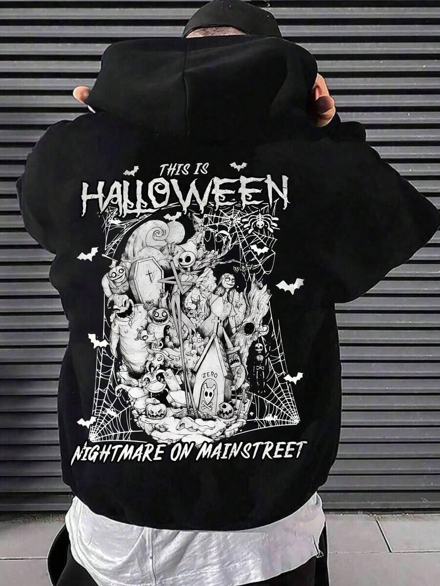 Movie The Hunchback Of Panic Hoodie - Loose Fit, Front Pocket Casual Wear, Suitable For Travel And Vacation Comfort, Unisex,Fall Hoodies,Men's Fall Clothes,Street Wear,Halloween,Mens Hoodies,Y2k Clothes,Jesus Hoodie,Thanksgiving Day,Nightmare Before Christmas,Christmas - 黑色 - 查看 1