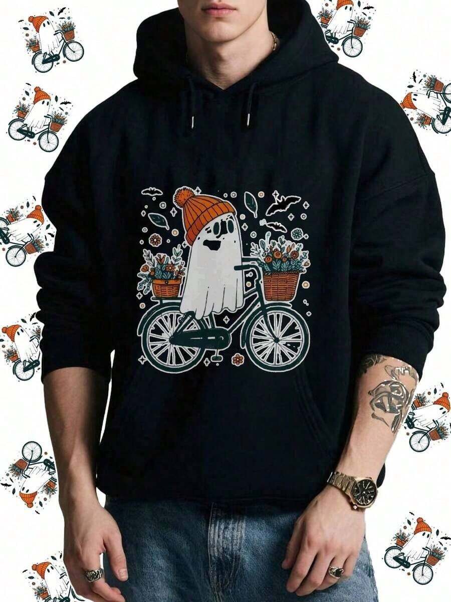 Cute Halloween Ghost Shirt, Halloween Party Sweatshirt, Spooky Season Tee, Fall Autumn Shirt, Halloween Costume, Funny Ghost Shirt,Fall Hoodies,Men's Fall Clothes,Street Wear,Halloween,Mens Hoodies,Y2k Clothes,Jesus Hoodie,Thanksgiving Day,Nightmare Before Christmas,Christmas - Black - View 1