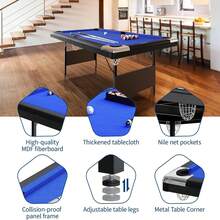6-7 Ft Portable Pool Table, Adults Folding Billiards Tables, Outdoor Pool Table For Family Game Room, Adult Rrec Room, Basements, Man Cave Or Garage  7 Ft Pool Table, With Ping Pong Multi Game Combo Tables For Family Recreation Game Rooms Includes Full Set Of Balls, 2 Cue Sticks, Chalk And Felt Brush - Royal Blue - View 5