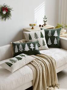 1 buah Sarung Bantal Bordir Pohon Natal Hijau, Cocok untuk Dekorasi Dalam Ruangan, Sarung Bantal Dekoratif Natal, Isian Bantal Tidak Termasuk - Hijau - View 7