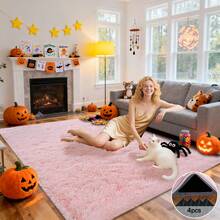 Room Decorative Rug, Soft And Fluffy Cheap Plush Bedroom Rug (Comes With 4 Free Rug Stickers), Living Room Rug, Bedroom Rug, Kids Room, Dorm, Baby Room Indoor Rug, Home Decor Aesthetic, Must Have For Halloween/Christmas - Pink - 粉色 - 查看 6