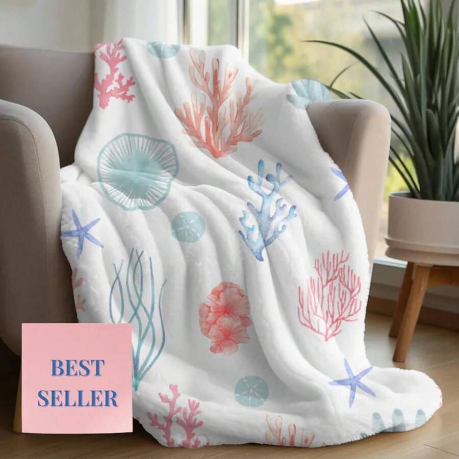 Coastal Blanket Soft Velveteen Throw Beach House Decor Ocean Themed ...