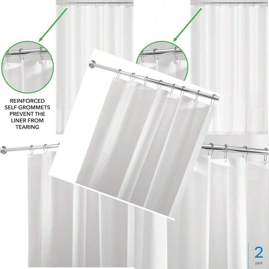 IDesign PEVA Plastic Shower Curtain Liner Mold And Mildew Resistant Plastic Shower Curtain For Use Alone Or With Fabric Curtain 72 X 72 Inches Set Of 2